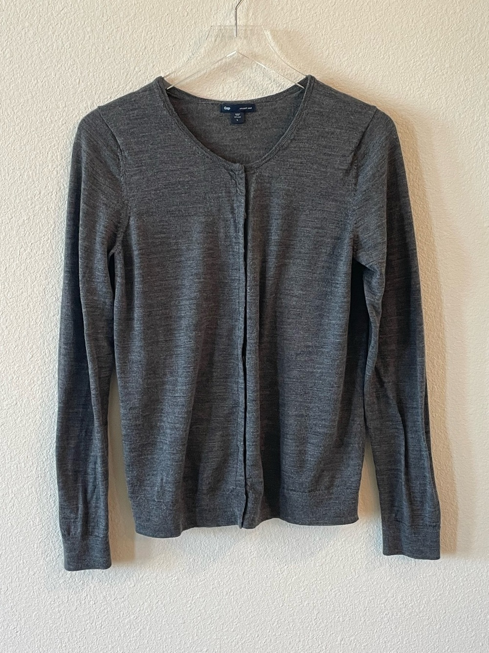 GAP Dark Gray 100% Wool Crewneck Cardigan L